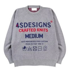4SDESIGNS SIZE-TAG CREWNECK SWEATER GREY
