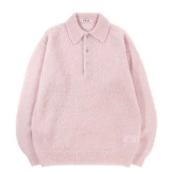 AURALEE KID MOHAIR KNIT POLO LIGHT PINK