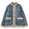 NEEDLES ZIPPED TIBETAN JACKET DAMASK VELVET JACQUARD BLUE GREY