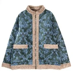 NEEDLES ZIPPED TIBETAN JACKET DAMASK VELVET JACQUARD BLUE GREY