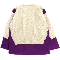 REBUILD BY NEEDLES FISHERMAN SWEATER NATURAL / PURPLE - L (A) -N.HOOLYWOOD Shop nla3