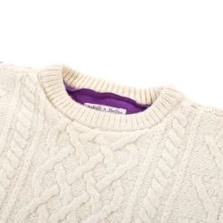 REBUILD BY NEEDLES FISHERMAN SWEATER NATURAL / PURPLE - L (A) -N.HOOLYWOOD Shop nla4