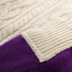 REBUILD BY NEEDLES FISHERMAN SWEATER NATURAL / PURPLE - L (A) -N.HOOLYWOOD Shop nla7