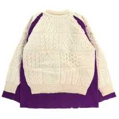 REBUILD BY NEEDLES FISHERMAN SWEATER NATURAL / PURPLE - S (B) -N.HOOLYWOOD Shop nsb3
