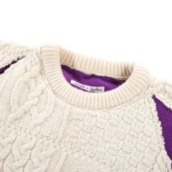 REBUILD BY NEEDLES FISHERMAN SWEATER NATURAL / PURPLE - S (B) -N.HOOLYWOOD Shop nsb4