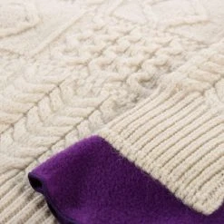 REBUILD BY NEEDLES FISHERMAN SWEATER NATURAL / PURPLE - S (B) -N.HOOLYWOOD Shop nsb7