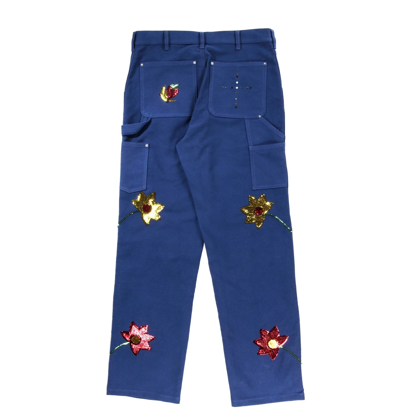SKY HIGH FARM WORKWEAR SEQUIN EMBROIDERED FLOWERS WORKWEAR DOUBLE KNEE PANTS BLUE 2 SKY HIGH FARM WORKWEAR SEQUIN EMBROIDERED FLOWERS WORKWEAR DOUBLE KNEE PANTS BLUE - Image 2