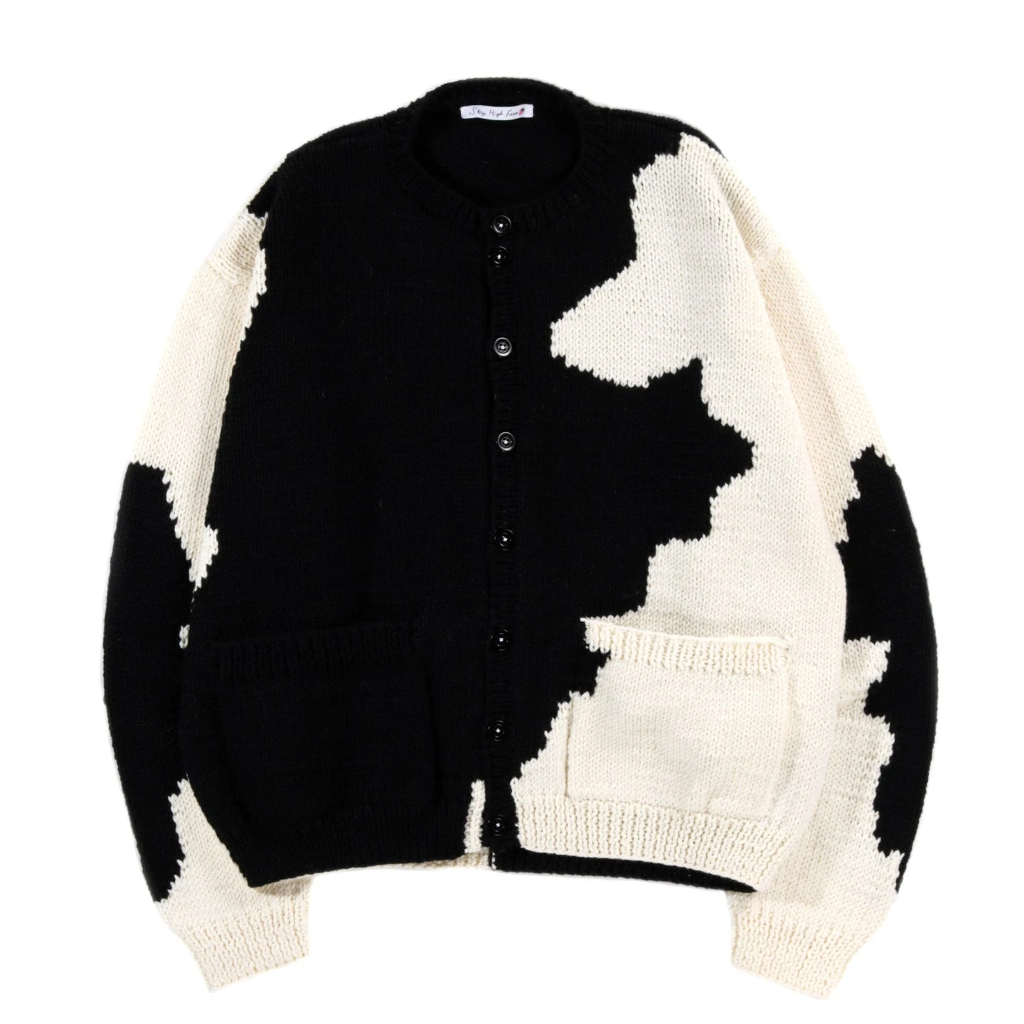 SKY HIGH FARM WORKWEAR HAND KNIT COW CARDIGAN BLACK AND WHITE 2 SKY HIGH FARM WORKWEAR HAND KNIT COW CARDIGAN BLACK AND WHITE - Image 2